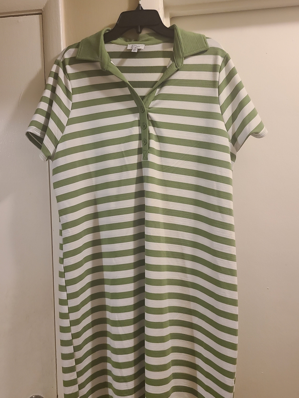 Kim Rogers Green and White Striped Midi Polo Dress